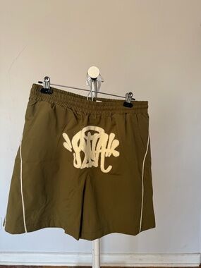 Olive Green Shorts with White Embroidered Logo